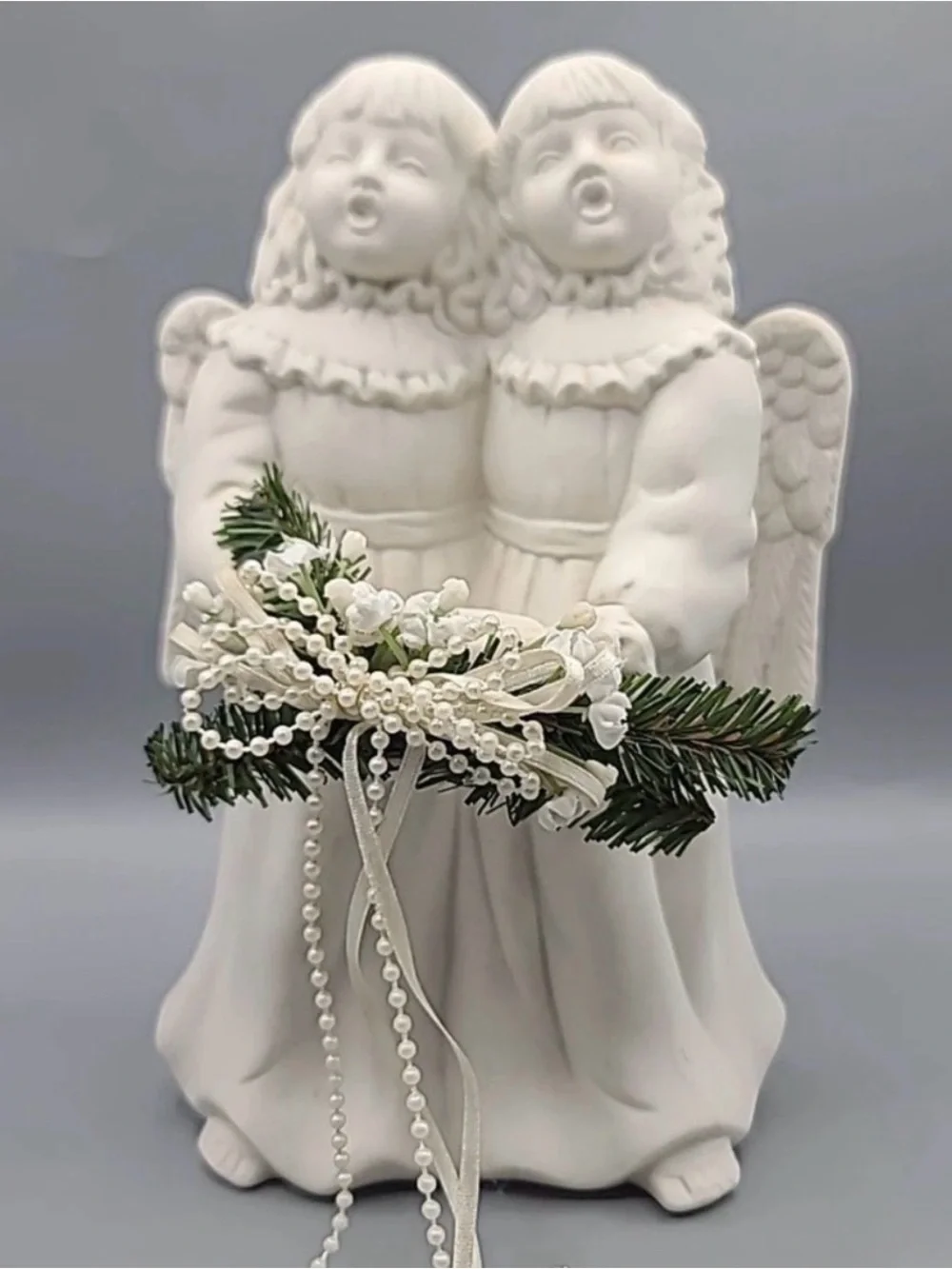Vintage 1997 Signed Porcelain Singing Angels Candle Holder Figurine⁠